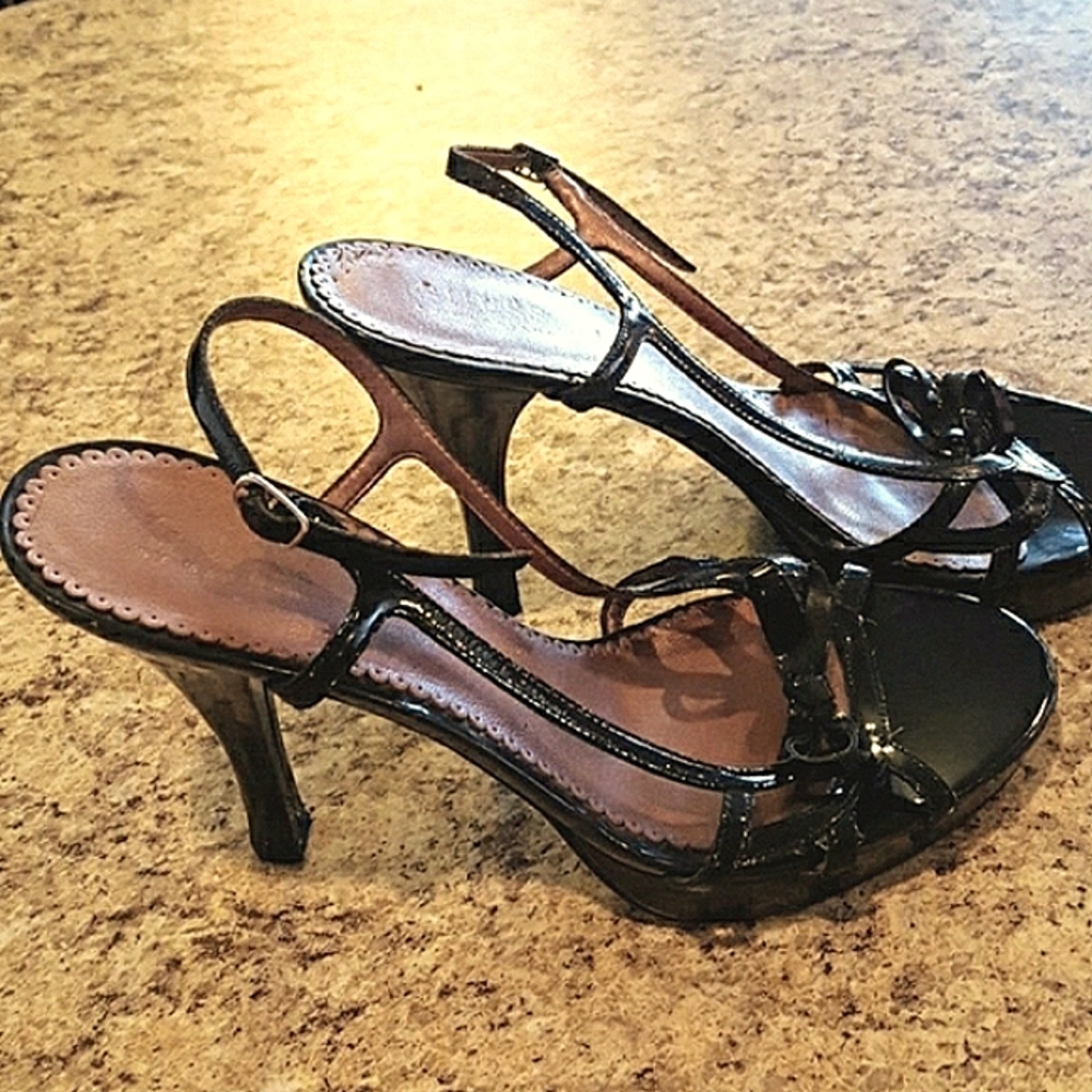 Guess Black Patent Leather Strappy High Heel Shoes Size 8